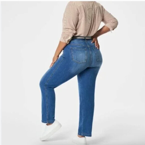 Spanx straight leg jeans vintage indigo blue M high rise petite - Picture 1 of 9